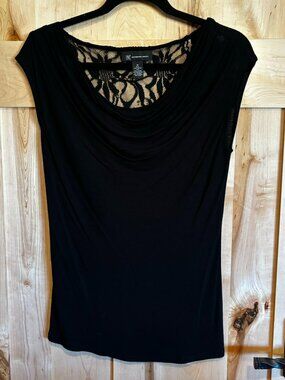 INC International Concepts Knit Drape Front Top Lace Back M Medium Black